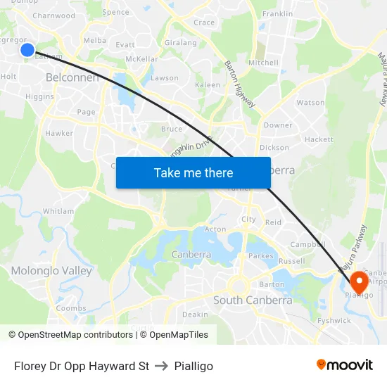 Florey Dr Opp Hayward St to Pialligo map
