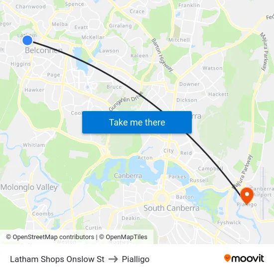 Latham Shops Onslow St to Pialligo map