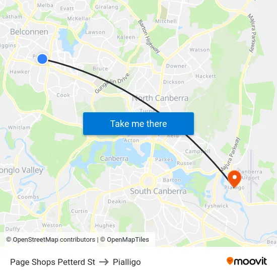 Page Shops Petterd St to Pialligo map