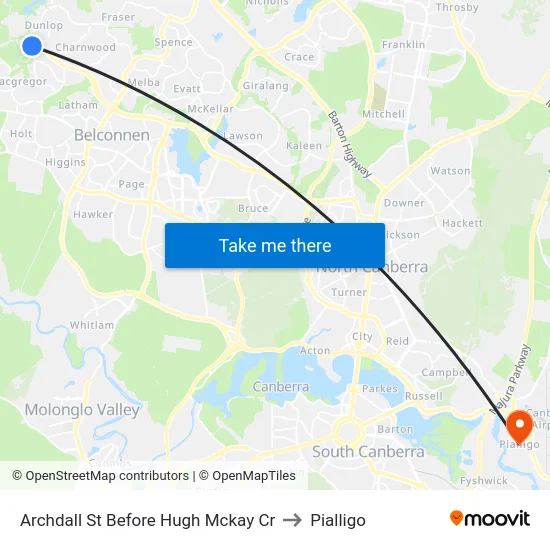 Archdall St Before Hugh Mckay Cr to Pialligo map