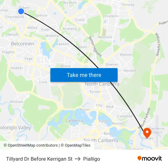 Tillyard Dr Before Kerrigan St to Pialligo map
