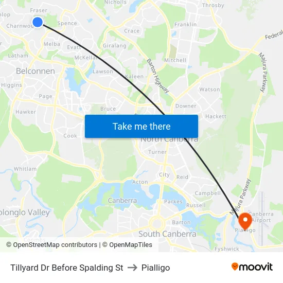 Tillyard Dr Before Spalding St to Pialligo map