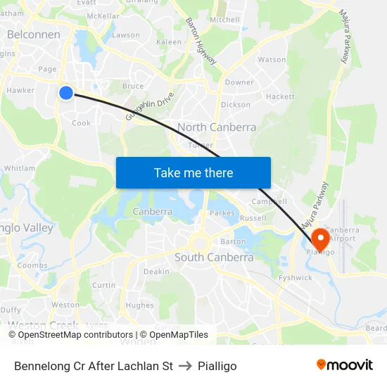 Bennelong Cr After Lachlan St to Pialligo map