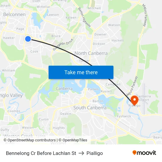Bennelong Cr Before Lachlan St to Pialligo map