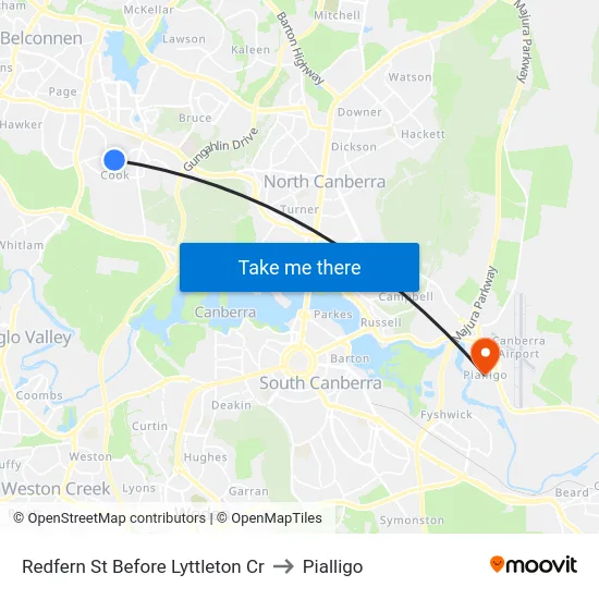 Redfern St Before Lyttleton Cr to Pialligo map