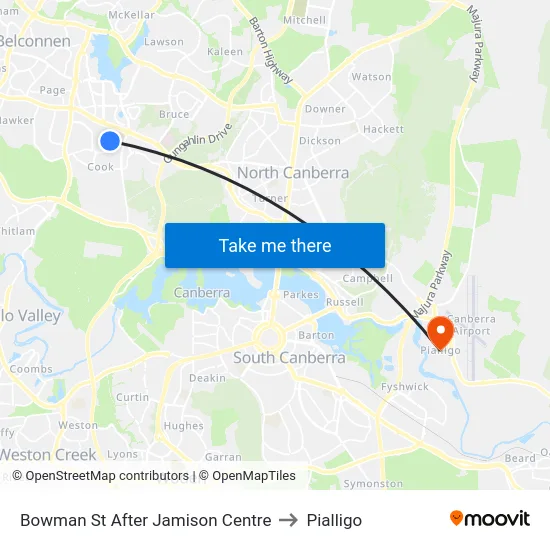 Bowman St After Jamison Centre to Pialligo map