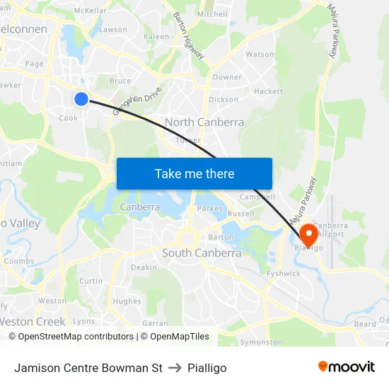 Jamison Centre Bowman St to Pialligo map