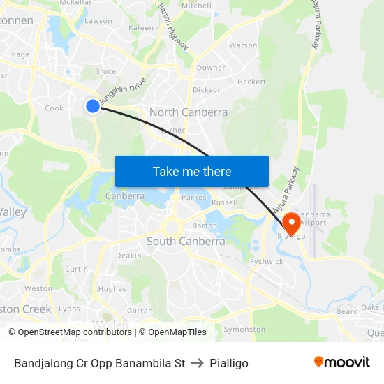 Bandjalong Cr Opp Banambila St to Pialligo map