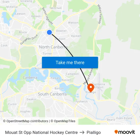 Mouat St Opp National Hockey Centre to Pialligo map