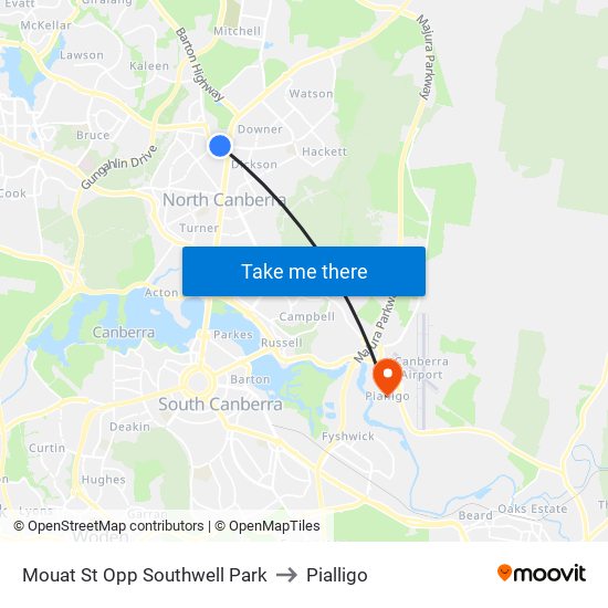 Mouat St Opp Southwell Park to Pialligo map
