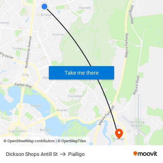 Dickson Shops Antill St to Pialligo map