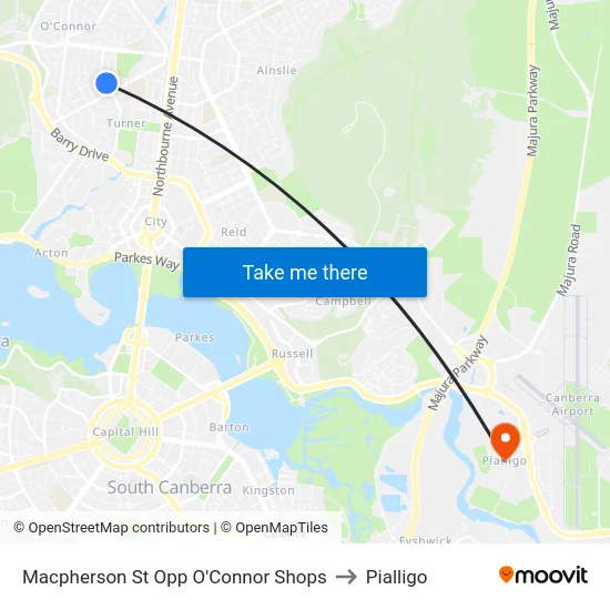 Macpherson St Opp O'Connor Shops to Pialligo map