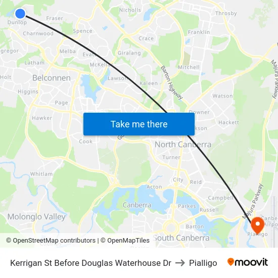 Kerrigan St Before Douglas Waterhouse Dr to Pialligo map