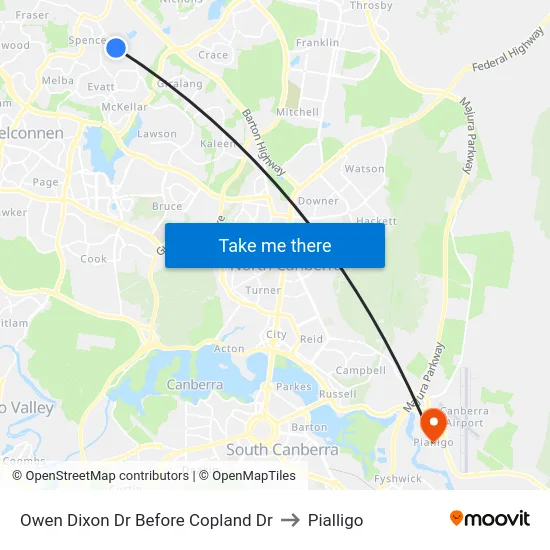 Owen Dixon Dr Before Copland Dr to Pialligo map