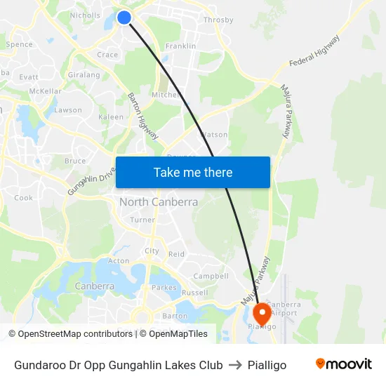 Gundaroo Dr Opp Gungahlin Lakes Club to Pialligo map