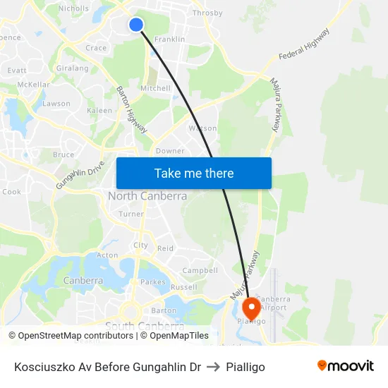 Kosciuszko Av Before Gungahlin Dr to Pialligo map