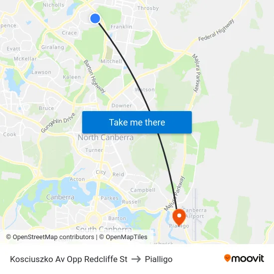 Kosciuszko Av Opp Redcliffe St to Pialligo map