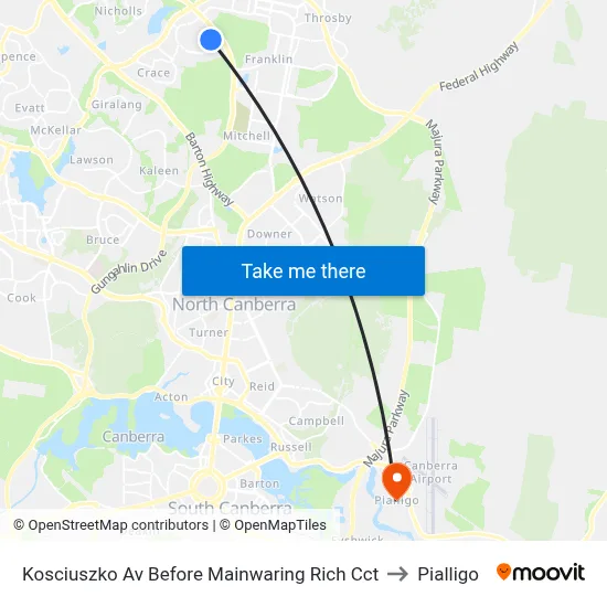 Kosciuszko Av Before Mainwaring Rich Cct to Pialligo map