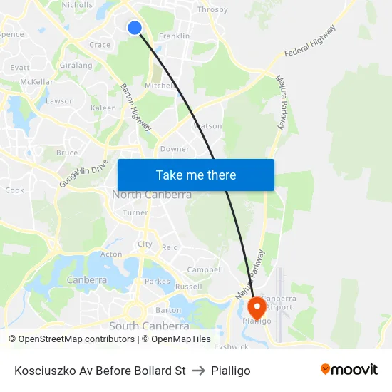 Kosciuszko Av Before Bollard St to Pialligo map