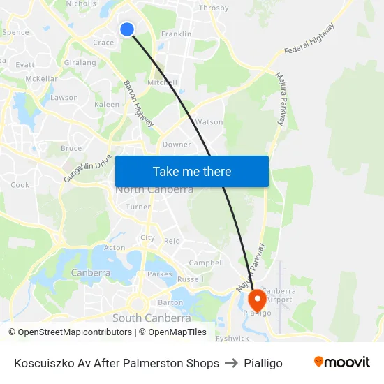 Koscuiszko Av After Palmerston Shops to Pialligo map