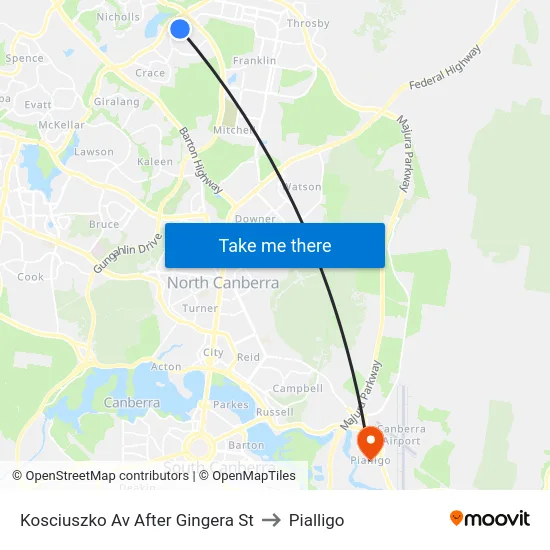 Kosciuszko Av After Gingera St to Pialligo map
