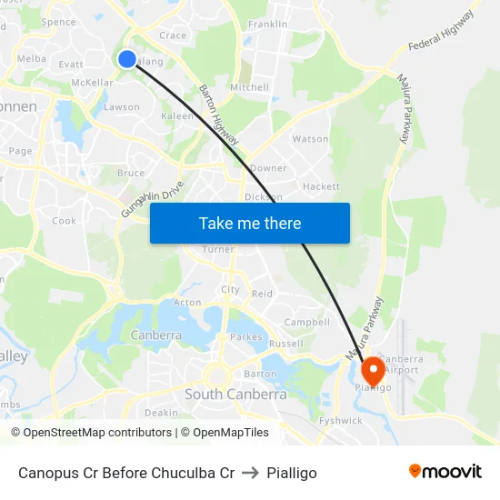 Canopus Cr Before Chuculba Cr to Pialligo map