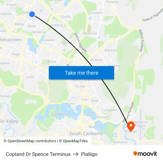 Copland Dr Spence Terminus to Pialligo map