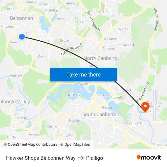 Hawker Shops Belconnen Way to Pialligo map