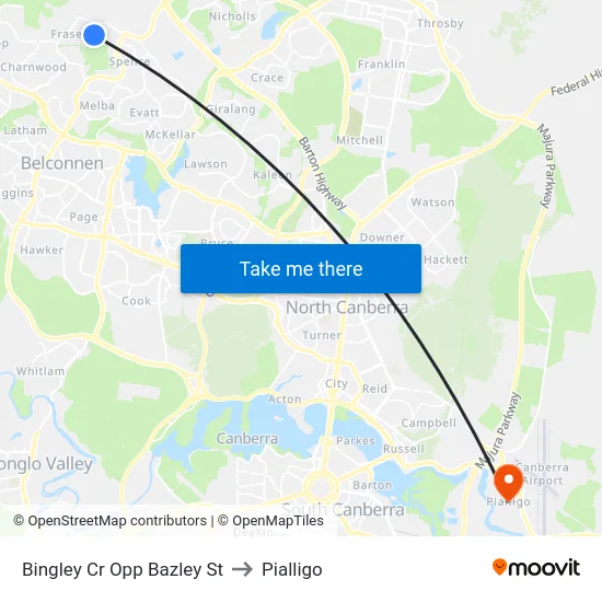 Bingley Cr Opp Bazley St to Pialligo map