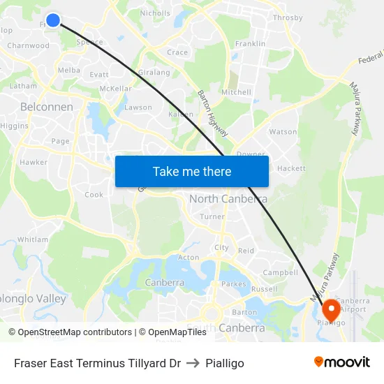 Fraser East Terminus Tillyard Dr to Pialligo map