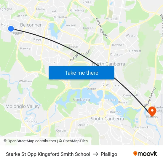 Starke St Opp Kingsford Smith School to Pialligo map