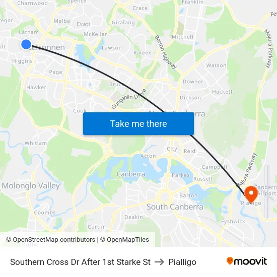 Southern Cross Dr After 1st Starke St to Pialligo map