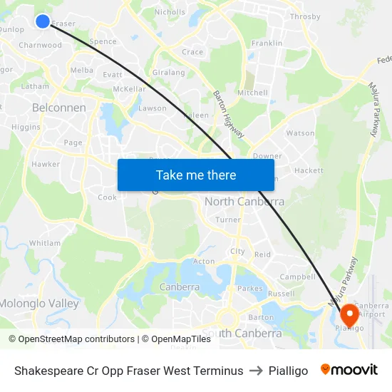 Shakespeare Cr Opp Fraser West Terminus to Pialligo map