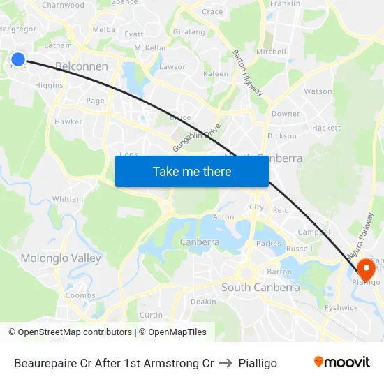 Beaurepaire Cr After 1st Armstrong Cr to Pialligo map