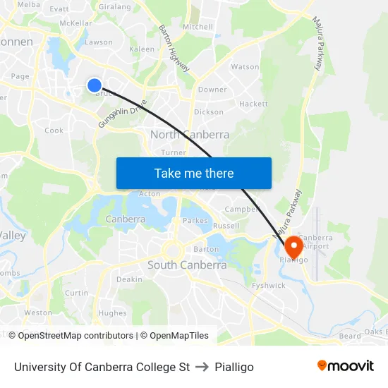 University Of Canberra College St to Pialligo map