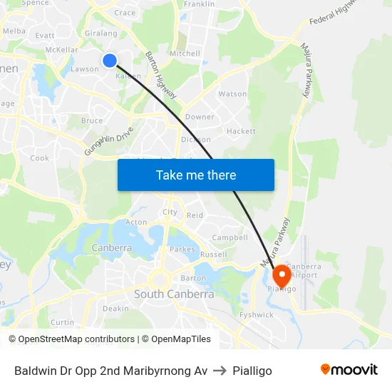Baldwin Dr Opp 2nd Maribyrnong Av to Pialligo map