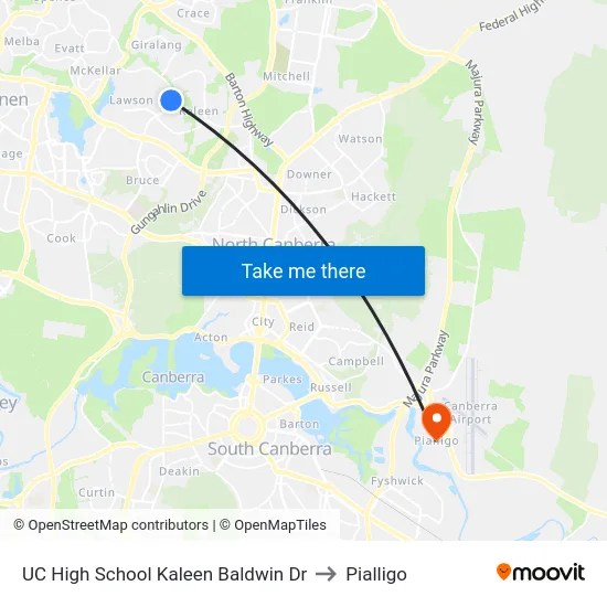 UC High School Kaleen Baldwin Dr to Pialligo map