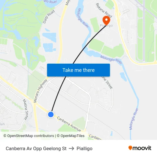 Canberra Av Opp Geelong St to Pialligo map