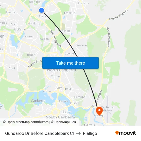 Gundaroo Dr Before Candblebark Cl to Pialligo map