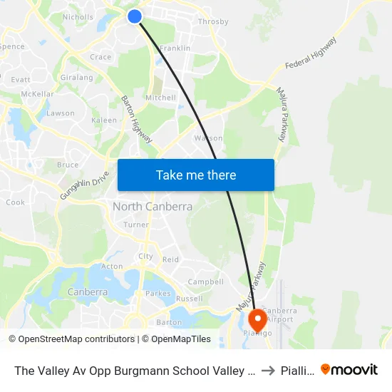 The Valley Av Opp Burgmann School Valley Campus to Pialligo map