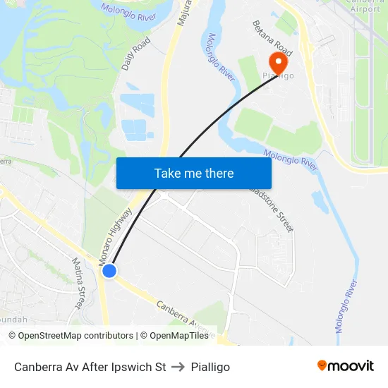 Canberra Av After Ipswich St to Pialligo map