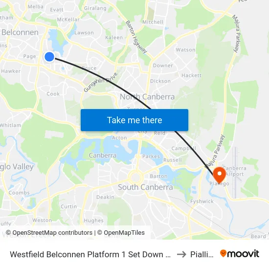 Westfield Belconnen Platform 1 Set Down Only to Pialligo map