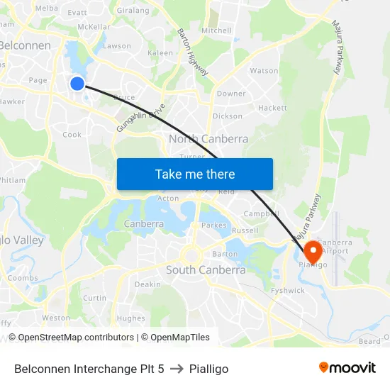 Belconnen Interchange Plt 5 to Pialligo map
