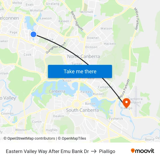 Eastern Valley Way After Emu Bank Dr to Pialligo map