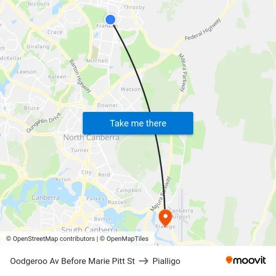 Oodgeroo Av Before Marie Pitt St to Pialligo map