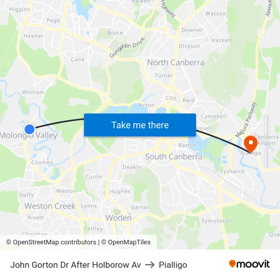 John Gorton Dr After Holborow Av to Pialligo map