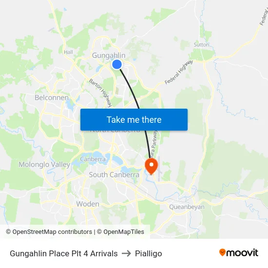 Gungahlin Place Plt 4 Arrivals to Pialligo map