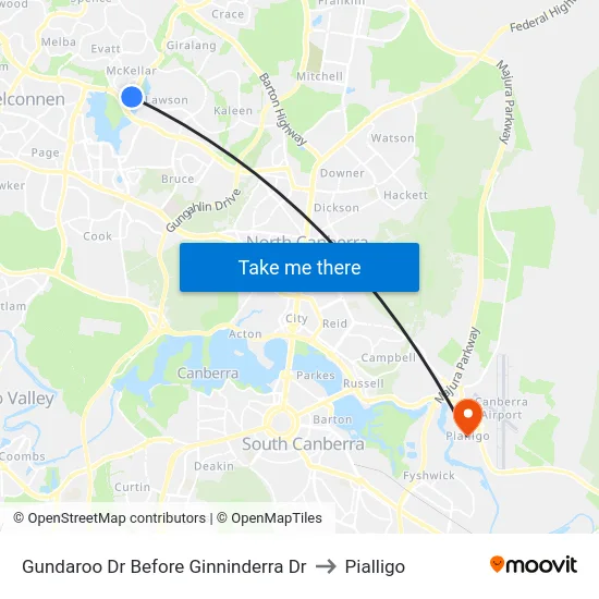 Gundaroo Dr Before Ginninderra Dr to Pialligo map