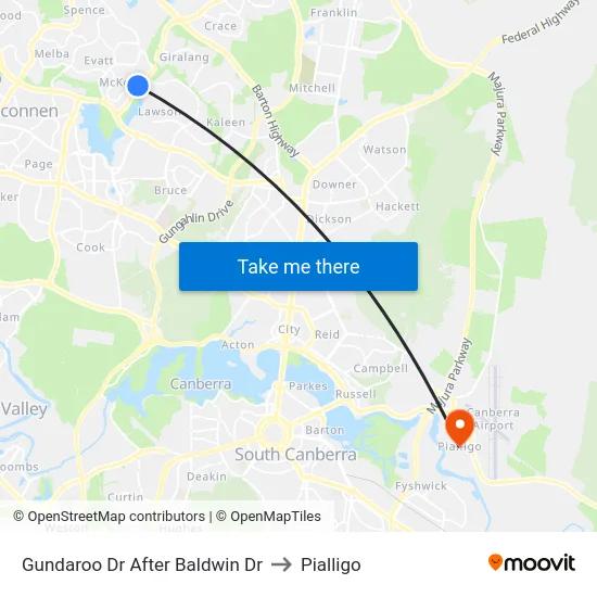 Gundaroo Dr After Baldwin Dr to Pialligo map