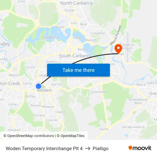 Woden Temporary Interchange Plt 4 to Pialligo map